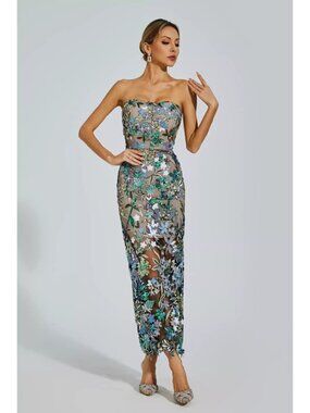 Catchall Leanna Blue Flower Embroidered Maxi Dress